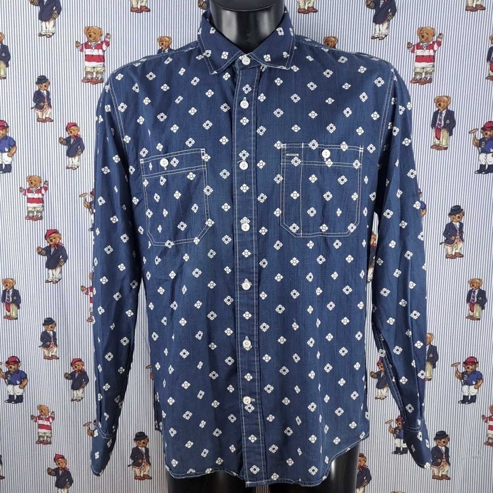 Tommy Hilfiger dark blue & white stitching slim fit LG casual button-up shirt - Picture 2 of 6